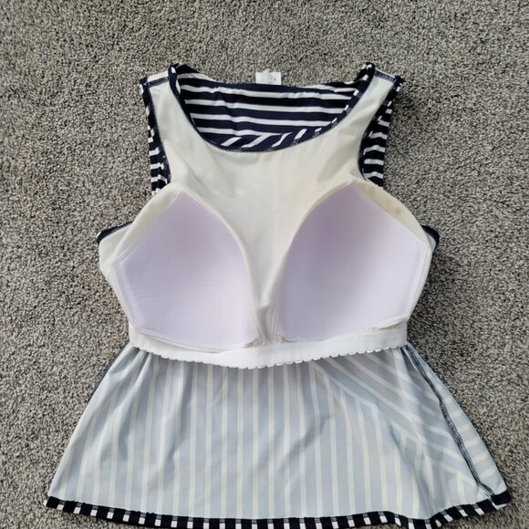 Lands End Navy & White Stripe Tankini 16 DDD - Picture 3 of 8